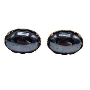 Vintage Mid Century Patent Pending Hematite Gold Tone Cufflinks